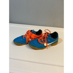 Nike Tiempo Genio Leather IC Indoor Soccer Shoes BlueOrange 631528-418 Youth 13C